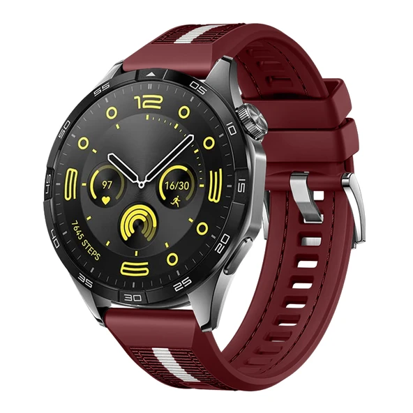 Huawei Watch GT4 46mm İle Uyumlu SportStripe Örgü Desen Metal Tokalı Silikon Akıllı Saat Kordonu  Mürdüm ürün görseli 1