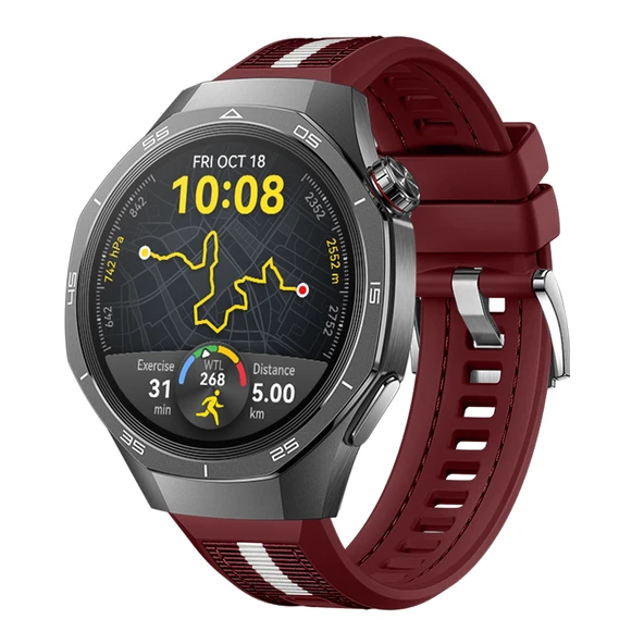 Huawei Watch GT5 Pro 46mm İle Uyumlu SportStripe Örgü Desen Metal Tokalı Silikon Akıllı Saat Kordonu  Mürdüm ürün görseli 1