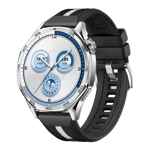 Huawei Watch GT5 46mm İle Uyumlu SportStripe Örgü Desen Metal Tokalı Silikon Akıllı Saat Kordonu  Siyah ürün görseli 1