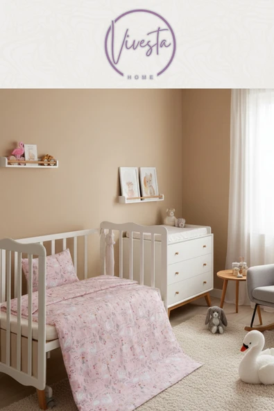 Vivesta Home Pembe Renkli Hayvan Desenli %100 Pamuk Bebek Pike Seti – Yumuşak, Antialerjik ve Nefes Alan Kumaş ürün görseli 1
