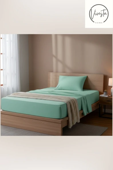 Vivesta Home 100×200 cm Mint Yeşili Lastikli Çarşaf Seti – Tek Kişilik, Yumuşak ve Dayanıklı Kumaş ürün görseli 1