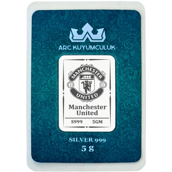 Manchester United Temalı 999 Ayar Gümüş ile Tasarlanmış Hediyeye Özel 5 Gram Gümüş Külçesi-745 ürün görseli 1