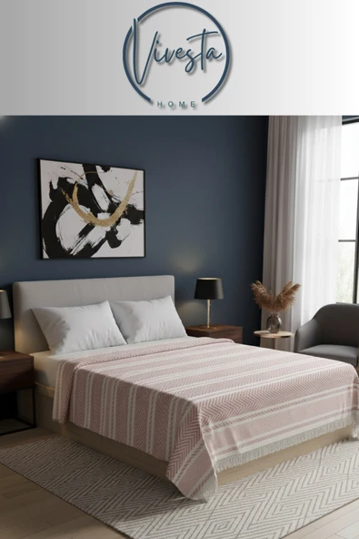 Vivesta Home %100 Pamuk Saçaklı Tek Kişilik Yatak Örtüsü 160x220 – Şık ve Modern Tasarım ürün görseli 1