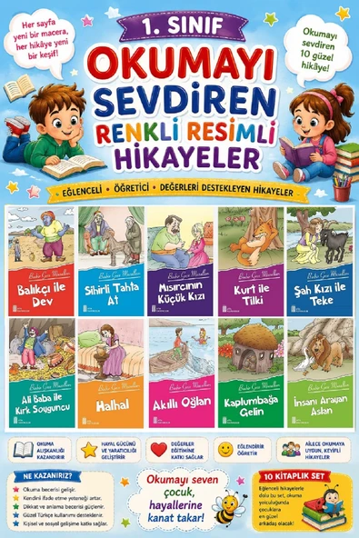 1.Sınıf Okumayı Sevdiren Renkli Resimli Hikayeler- 10 Kitap ürün görseli 1
