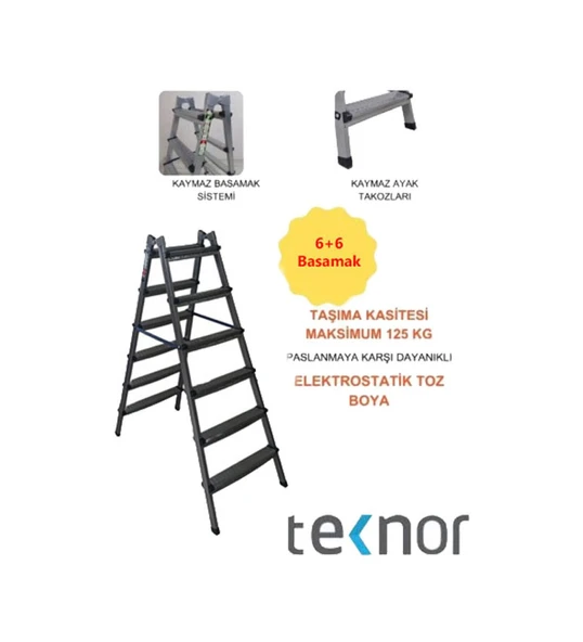Çift Taraflı Dayanıklı 6+6 Metal Basamaklı Merdiven ürün görseli 1
