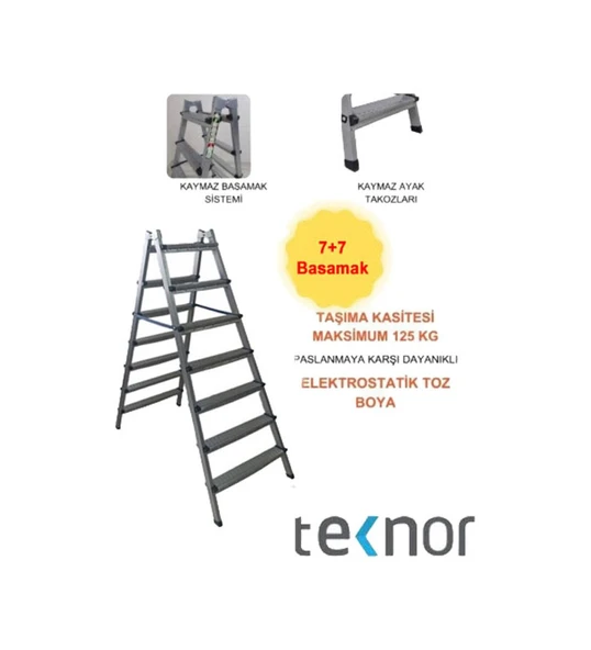 Çift Taraflı Dayanıklı 7+7 Metal Basamaklı Merdiven ürün görseli 1