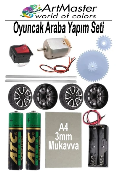 Oyuncak Araba Yapım Seti 1 Paket Okul Deney Dc Motor Çark Dişli Plastik Tekerlek 2 Adet Metal Şaft Proje Deney Seti ürün görseli 1