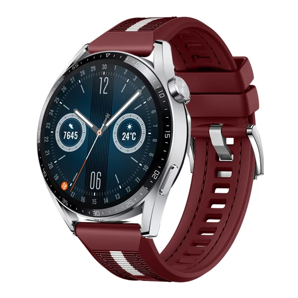 Huawei Watch GT3 Pro GT3 GT2 46mm SportStripe Örgü Desen Metal Tokalı Silikon Akıllı Saat Kordonu  Mürdüm ürün görseli 1