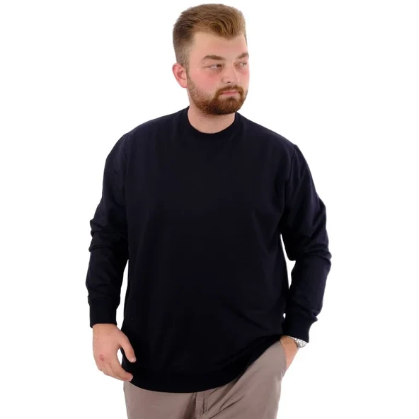 Büyük Beden Erkek Sweat Bıs Yaka U24174 Lacivert ürün görseli 1