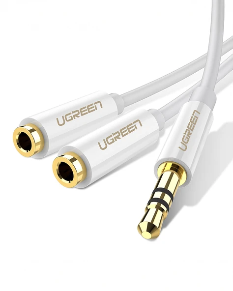 UGREEN 3.5mm Erkek to 2 Dişi Ses Kablosu 20cm (Beyaz), 10739 ürün görseli 1
