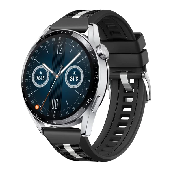 Huawei Watch GT3 Pro GT3 GT2 46mm SportStripe Örgü Desen Metal Tokalı Silikon Akıllı Saat Kordonu  Siyah ürün görseli 1