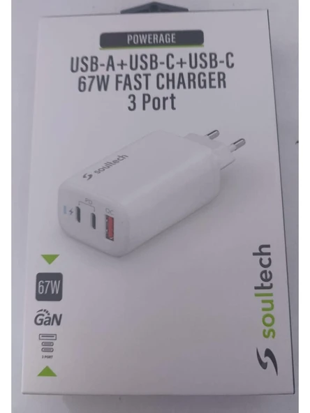 3 Port 1 Soultech Usb-A+Usb-C+Usb-C 67W Fast Charger ürün görseli 1