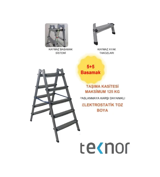 Çift Taraflı Dayanıklı 5+5 Metal Basamaklı Merdiven ürün görseli 1