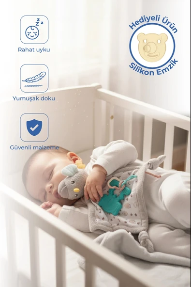 Babyjem 926 Birdy Diş Kaşıyıcılı + Silikon Emzik Hediyeli Uyku Arkadaşım Kahve ürün görseli 1