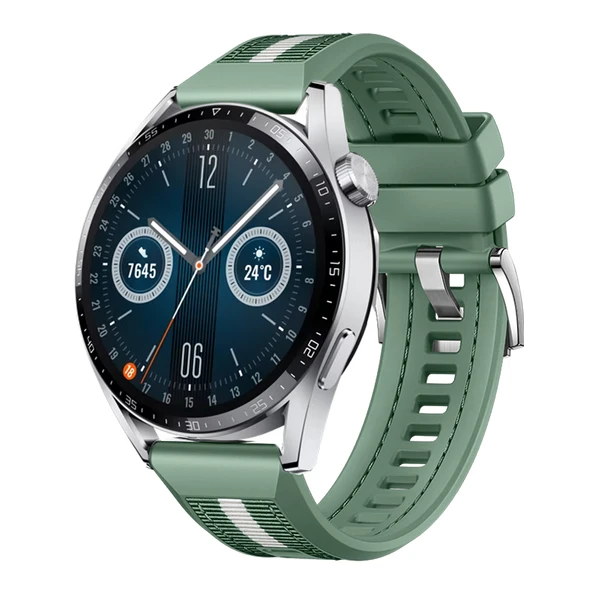 Huawei Watch GT3 Pro GT3 GT2 46mm SportStripe Örgü Desen Metal Tokalı Silikon Akıllı Saat Kordonu  Haki ürün görseli 1