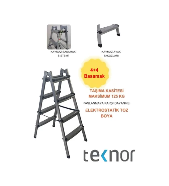 Çift Taraflı Dayanıklı 4+4 Metal Basamaklı Merdiven ürün görseli 1