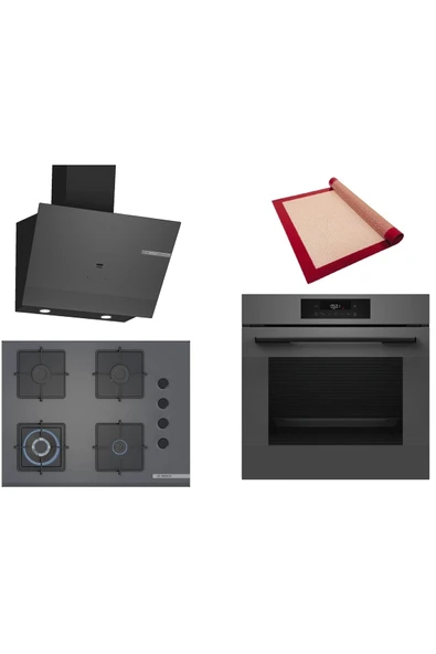Bosch Gri 3 lü Ankastre Set (HJG852YN0T-POH7C9P30O-DWK67PJ70T) 3D Fry Hava - Pişirme Matı ile ürün görseli 1