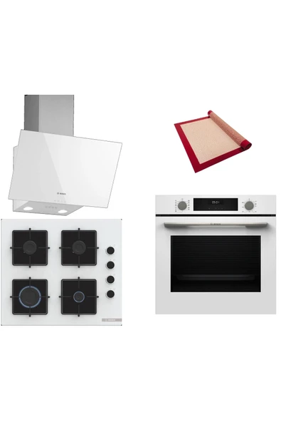 Bosch Beyaz 3 lü Ankastre Set (HUA717BV0T-POP6C2P30O-DWK63PJ20T)- Buhar Destekli - Fırın Matı ile ürün görseli 1