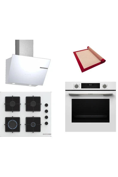 Bosch Beyaz 3 lü Ankastre Set (HUA717BV0T-POP6C2P30O-DWK66PJ20T) Buhar Destekli - Pişirme Matı ile ürün görseli 1
