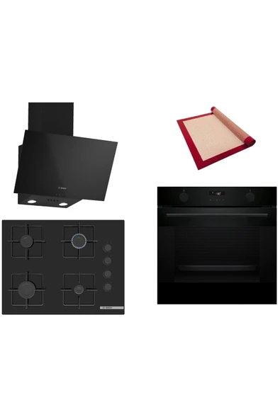 Bosch Siyah 3 lü Ankastre Set (HUA736EA0T-POP7C6P30O-DWK63PJ60T) Buhar Destekli - Pişirme Matı ile ürün görseli 1