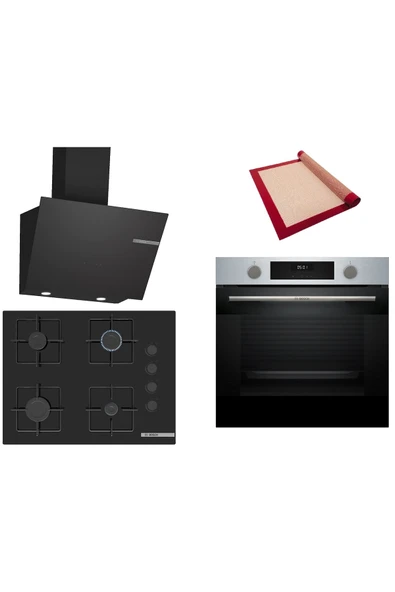 Bosch Siyah 3 lü Ankastre Set (HUA717BR0T-POP7C6P30O-DWK66PJ60T ) Buhar Destekli - Pişirme Matı ile ürün görseli 1