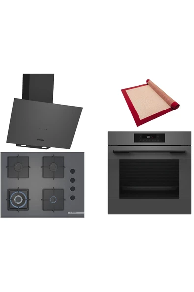 Bosch Gri 3 lü Ankastre Set (HJG852YN0T - POH7C9P30O - DWK64PJ70T) 3D Fry - Pişirme Matı ile ürün görseli 1