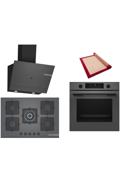 Bosch Gri 3 lü Ankastre Set (HUA736EN0T-PNQ7B9P30O-DWK67PJ70T ) Buhar Destekli - Pişirme Matı ile ürün görseli 1