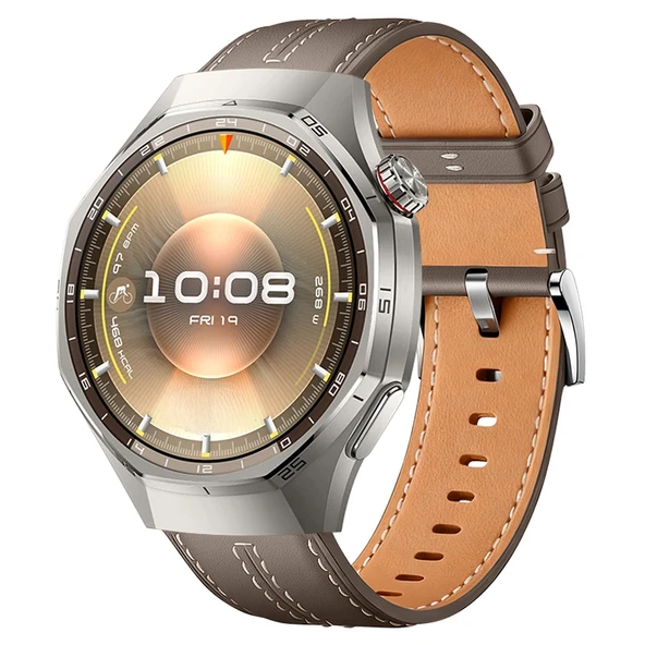 Sneezy Huawei Watch GT6 Pro 46mm İle Uyumlu Dikiş Desenli Deri Metal Tokalı Akıllı Saat Kordonu  Kahverengi ürün görseli 1