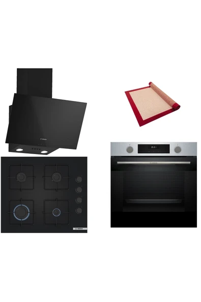 Bosch Siyah 3 lü Ankastre Set (HUA717BR0T-POP6C6P30O-DWK63PJ60T(61T) )-Buhar Destekli-Fırın Matı ile ürün görseli 1