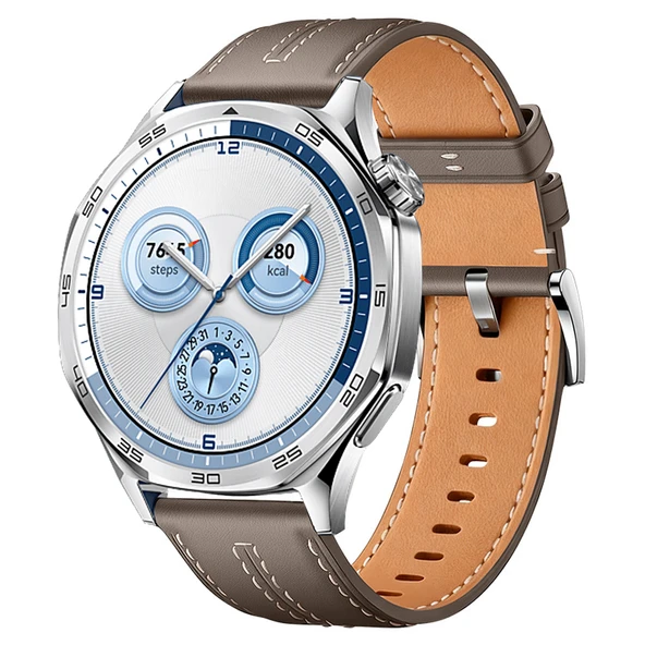 Sneezy Huawei Watch GT5 46mm İle Uyumlu Dikiş Desenli Deri Metal Tokalı Akıllı Saat Kordonu  Kahverengi ürün görseli 1