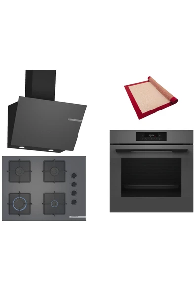 Bosch Gri 3 lü Ankastre Set (HJG852YN0T-POP7C9P30O-DWK66PJ70T) 3D Fry - Pişirme Matı ile ürün görseli 1