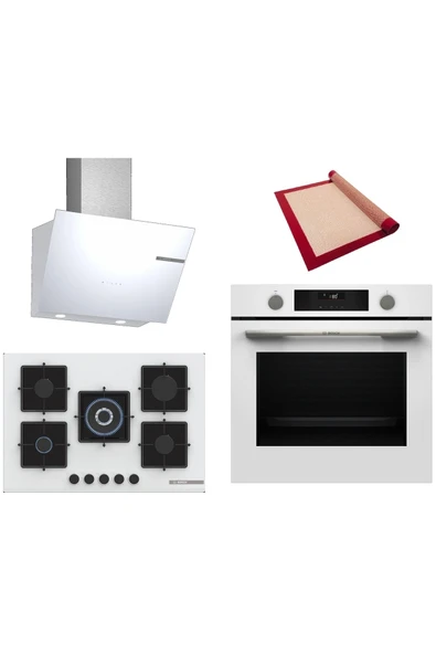 Bosch Beyaz 3 lü Ankastre Set (HUA736EV0T-PNQ7B2P30O-DWK66PJ20T) Buhar Destekli - Pişirme Matı ile ürün görseli 1