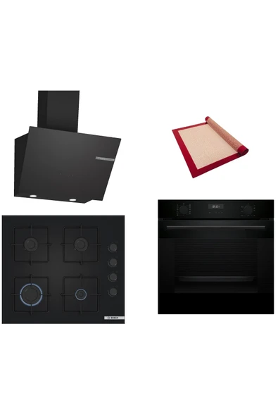 Bosch Siyah 3 lü Ankastre Set (HUA717BA0T-POP6C6P30O-DWK66PJ60T ) Buhar Destekli - Pişirme Matı ile ürün görseli 1
