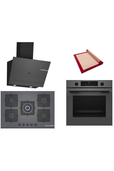 Bosch Gri 3 lü Ankastre Set (HUA717BN0T-PNQ7B9P30O-DWK67PJ70T) Buhar Destekli - Pişirme Matı ile ürün görseli 1