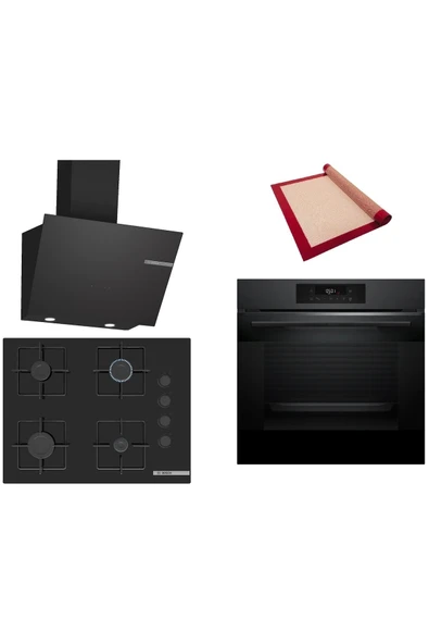Bosch Siyah 3 lü Ankastre Set (HJG852YT0T-POP7C6P30O-DWK66PJ60T) 3D Fry - Pişirme Matı ile ürün görseli 1
