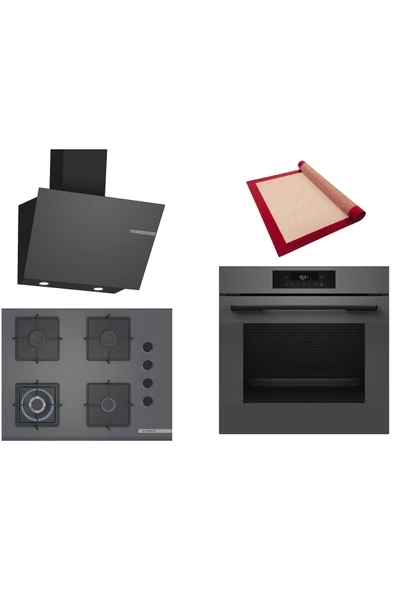 Bosch Gri 3 lü Ankastre Set (HJG852YN0T-POH7C9P30O-DWK66PJ70T) 3D Fry - Pişirme Matı ile ürün görseli 1