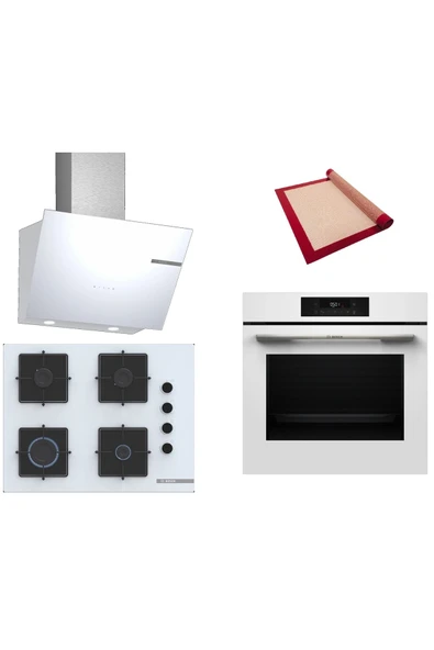 Bosch Beyaz 3 lü Ankastre Set (HJG852YW0T-POP7C2P30O-DWK66PJ20T) 3D Fry - Pişirme Matı ile ürün görseli 1
