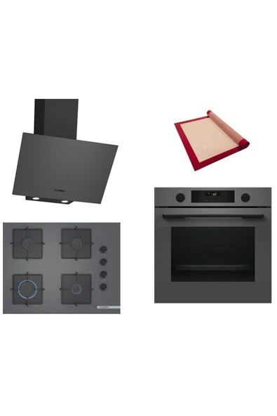 Bosch Gri 3 lü Ankastre Set (HUA736EN0T-POP7C9P30O-DWK64PJ70T) Buhar Destekli - Pişirme Matı ile ürün görseli 1