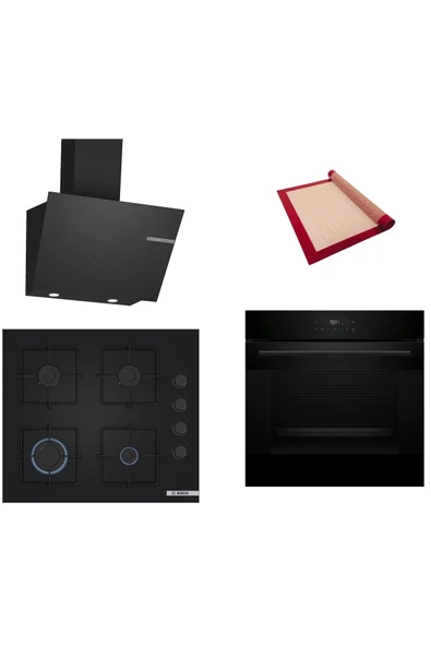 Bosch Siyah 3 lü Ankastre Set (HJG852YB0T-POP6C6P30O-DWK66PJ60T) 3D Fry - Pişirme Matı ile ürün görseli 1