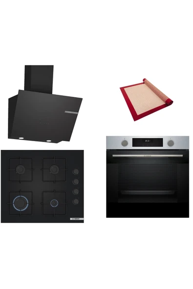 Bosch Siyah 3 lü Ankastre Set (HUA717BR0T-POP6C6P30O-DWK66PJ60T ) Buhar Destekli - Pişirme Matı ile ürün görseli 1
