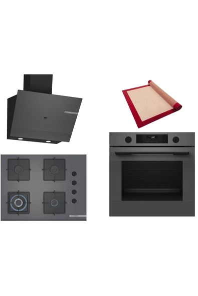 Bosch Gri 3 lü Ankastre Set (HUA736EN0T-POH7C9P30O-DWK67PJ70T) Buhar Destekli - Pişirme Matı ile ürün görseli 1