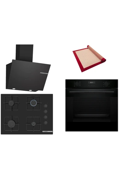 Bosch Siyah 3 lü Ankastre Set (HUA717BA0T-POP7C6P30O-DWK66PJ60T ) Buhar Destekli - Pişirme Matı ile ürün görseli 1
