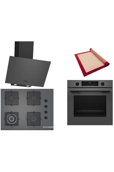 Bosch Gri 3 lü Ankastre Set (HUA717BN0T-POH7C9P30O-DWK64PJ70T) - Buhar Destekli - Pişirme Matı ile ürün görseli 1
