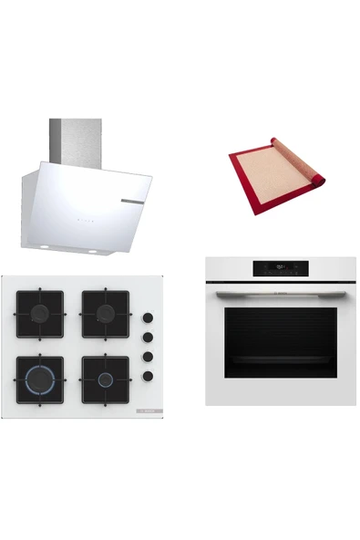 Bosch Beyaz 3 lü Ankastre Set (HJG852YW0-POP6C2P30O-DWK66PJ20T) 3D Fry - Pişirme Matı ile ürün görseli 1
