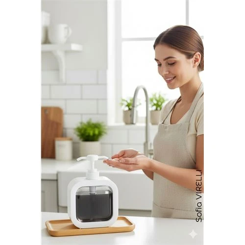 Pompalı Dispenser Sabunluk – Şeffaf Gövde, Modern Tasarım | Sıvı Sabun, Şampuan, Losyon İçin ürün görseli 1