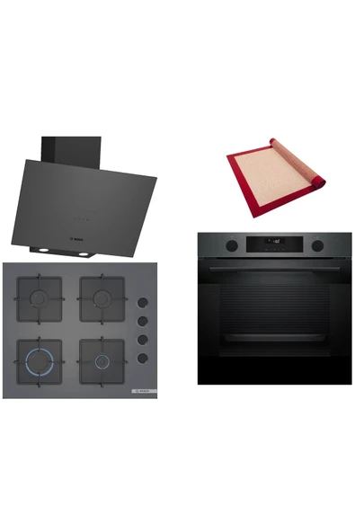 Bosch Gri 3 lü Ankastre Set (HUA736EG0T-POP6C9P30O-DWK64PJ70T)-Buhar Destekli - Fırın Matı ile ürün görseli 1