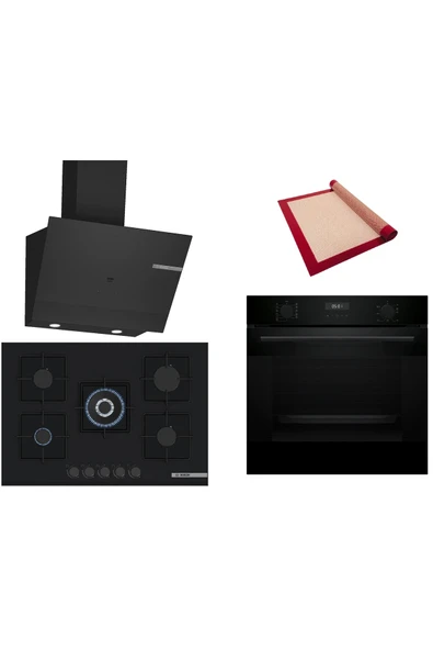 Bosch Siyah 3 lü Ankastre Set (HUA717BA0T-PNQ7B6P30O-DWK67PJ60T) Buhar Destekli-Pişirme Matı ile ürün görseli 1