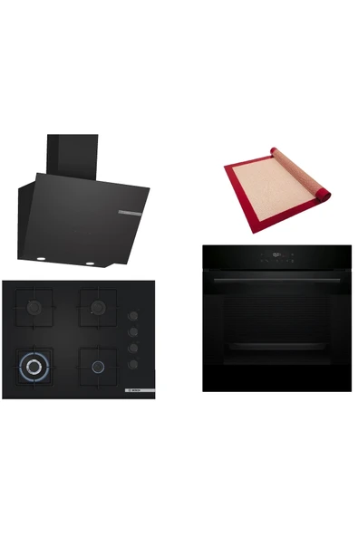 Bosch Siyah 3 lü Ankastre Set (HJG852YB0T-POH7C6P30O-DWK66PJ60T ) 3D Fry - Pişirme Matı ile ürün görseli 1
