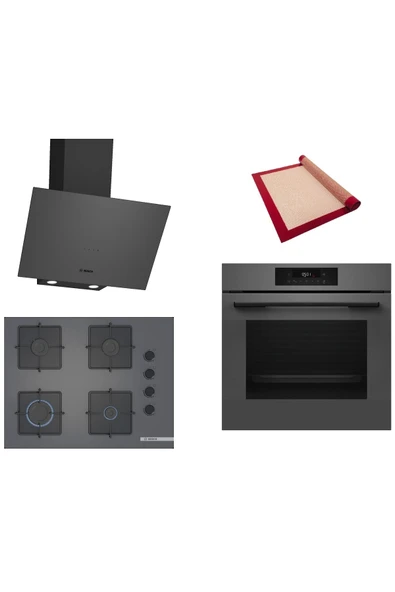 Bosch Gri 3 lü Ankastre Set (HJG852YN0T-POP7C9P30O-DWK64PJ70T) 3D Fry - Pişirme Matı ile ürün görseli 1