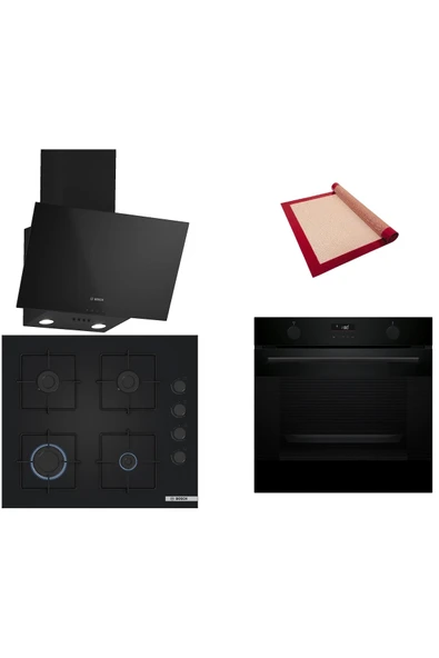Bosch Siyah 3 lü Ankastre Set (HUA736EA0T-POP6C6P30O-DWK63PJ60T(61T))-Buhar Destekli-Fırın Matı ile ürün görseli 1